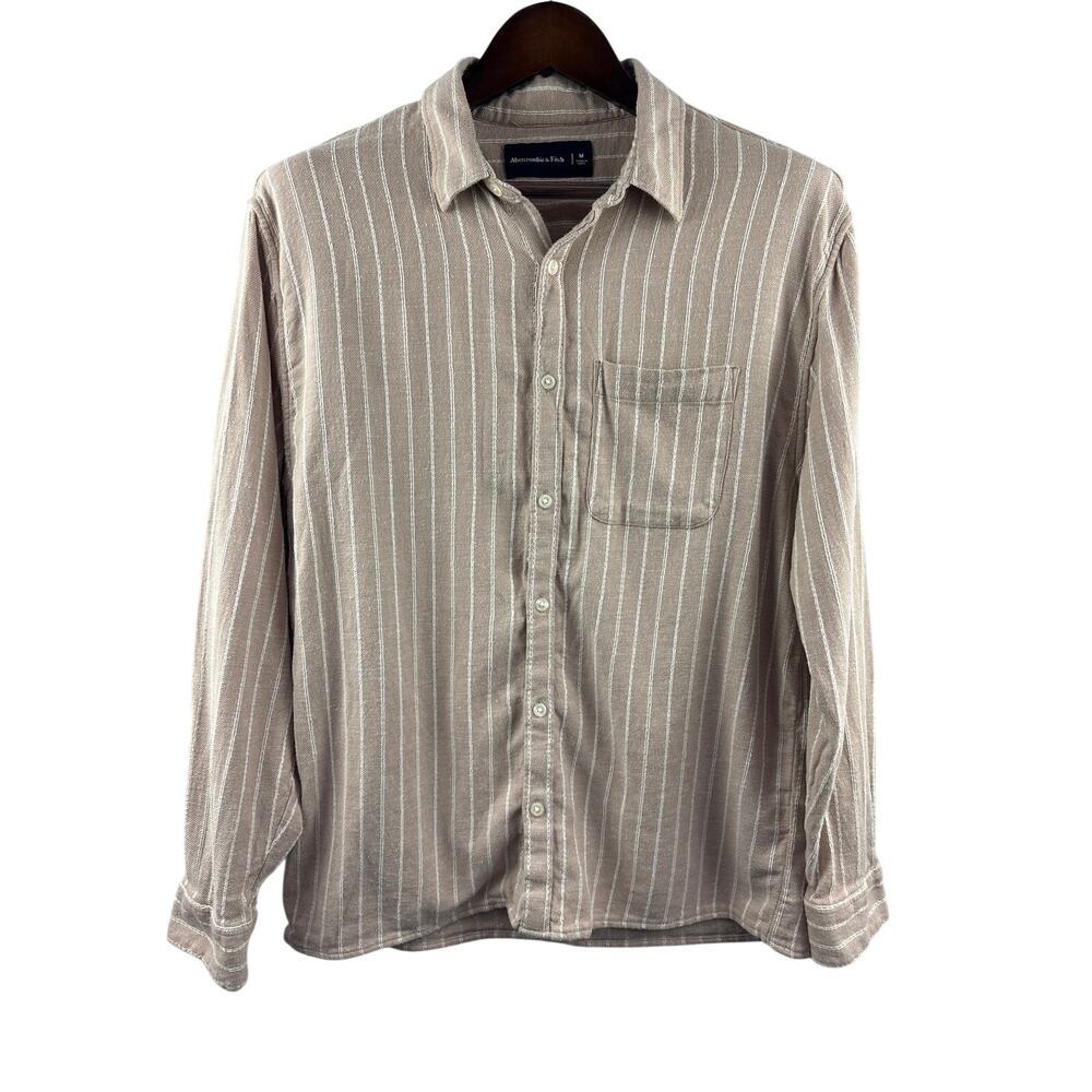 Women’s Abercrombie & Fitch Medium Tan & White Striped Button Up